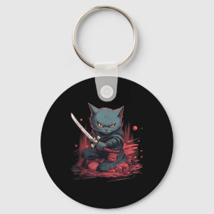 Vintage japanischer Samurai-Ninja-Katzen-Tattoo Ka Schlüsselanhänger