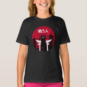 Vintage-Japanischer-Samurai-schwarze-Katze-Ninja-K T-Shirt