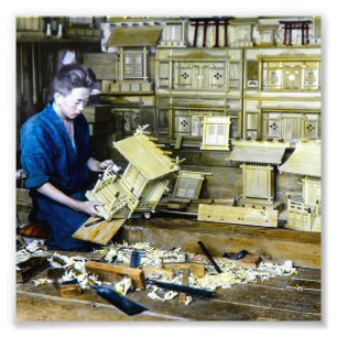 Vintage-Japanischer-Schreinbauer-Handwerker-Alt-Ja Fotodruck