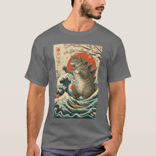 Vintage Japanischer Stil Catzilla Katze für Männer T-Shirt