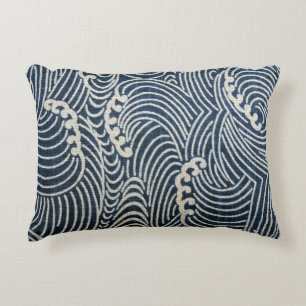 Vintage-japanischer Stoff, Wellenmuster Dekokissen