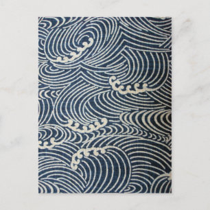 Vintage-japanischer Textildruck, Wellenmuster Postkarte