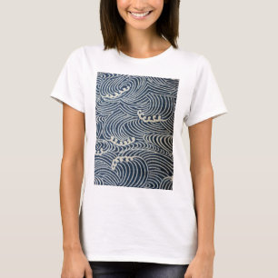 Vintage-japanischer Textildruck, Wellenmuster T-Shirt