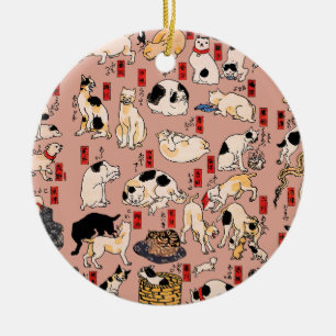 Vintage-Japanischer Ukiyo-e-Katzenmuster: Kuniyosh Keramik Ornament