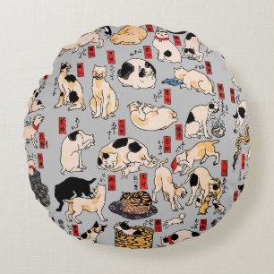 Vintage-Japanischer Ukiyo-e-Katzenmuster: Kuniyosh Rundes Kissen