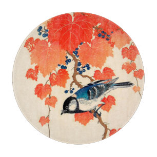 Vintage japanischer Vogel und Herbstrebe Schneidebrett