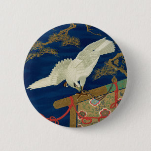 Vintage Japanischer Weißer Falke Art G.A. Audsley Button