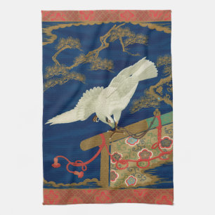 Vintage Japanischer Weißer Falke Art G.A. Audsley Geschirrtuch