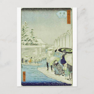 Vintage japanischer Winter auf Wasser-Holzschnittk Postkarte