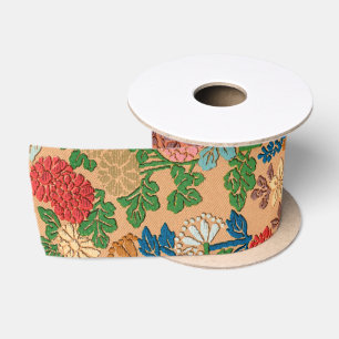 Vintage-japanisches Blumenfächer-Muster-Illustrati Satinband