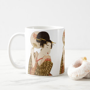 Vintage japanisches Geisha-Mädchen im Kimono mit F Kaffeetasse