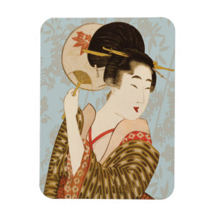 Vintage-Japanisches Geisha-Mädchen im Kimono mit F Magnet
