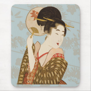 Vintage-Japanisches Geisha-Mädchen im Kimono mit F Mousepad