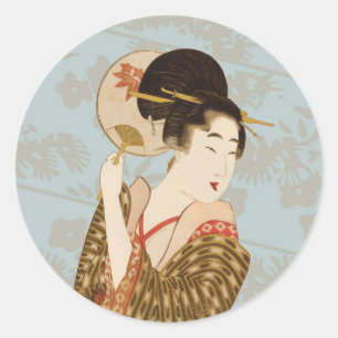 Vintage japanisches Geisha-Mädchen im Kimono mit F Runder Aufkleber