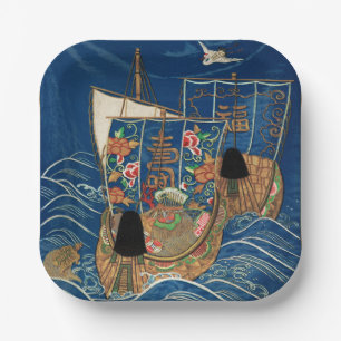 Vintage Japanisches Glücksschatzschiff G.A. Audsle Pappteller