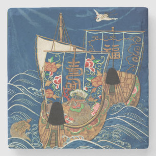 Vintage Japanisches Glücksschatzschiff G.A. Audsle Steinuntersetzer