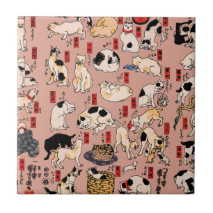 Vintage japanisches Ukiyo-e-Katzenmuster: Kuniyosh Fliese