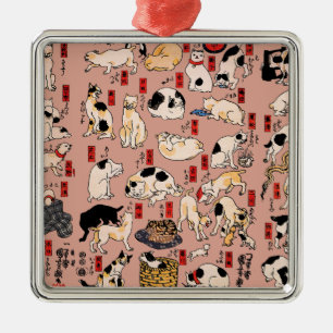 Vintage japanisches Ukiyo-e-Katzenmuster: Kuniyosh Ornament Aus Metall