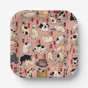 Vintage japanisches Ukiyo-e-Katzenmuster: Kuniyosh Pappteller