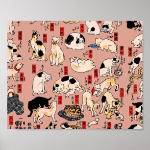 Vintage japanisches Ukiyo-e-Katzenmuster: Kuniyosh Poster