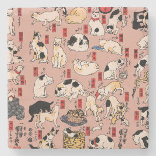 Vintage-japanisches Ukiyo-e-Katzenmuster: Kuniyosh Steinuntersetzer