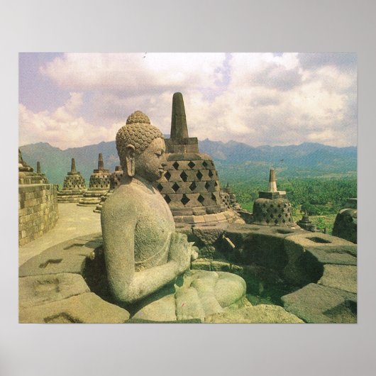 Vintage Java, Borobodur-Tempel, Buddha-Figur Poster (Vorne)
