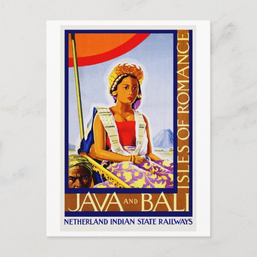 Vintage Java und Bali Indonesien mit der Bahn Postkarte (Vorderseite)