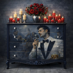 Vintage-Jazz-Crooner-Nightclub-Porträt-Decoupage Seidenpapier
