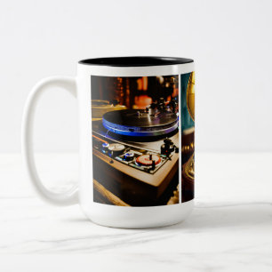 Vintage-Jazz-DJ-T-Shirt-Design Vinyl-Schallplatt Zweifarbige Tasse