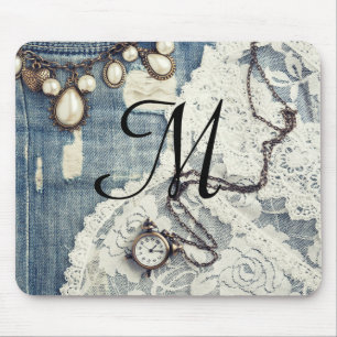 Vintage Jeans viktorianische Spitzeneinitialen-Mau Mousepad