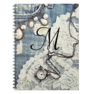 Vintage Jeans viktorianisches Monogramm Initial No Notizblock