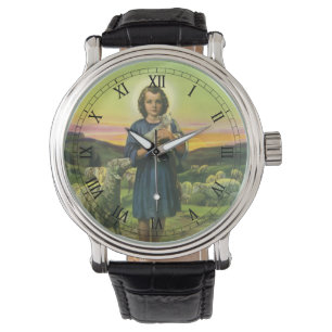 Vintage Jesus Christus der Hirte mit Baby-Lamm Armbanduhr
