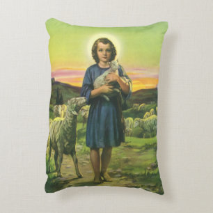 Vintage Jesus Christus der Hirte mit Baby-Lamm Dekokissen