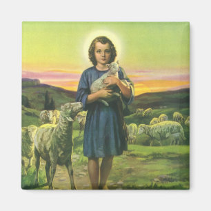Vintage Jesus Christus der Hirte mit Baby-Lamm Magnet