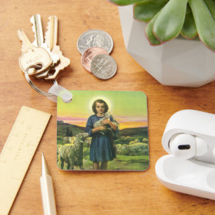 Vintage Jesus Christus der Hirte mit Baby-Lamm Schlüsselanhänger