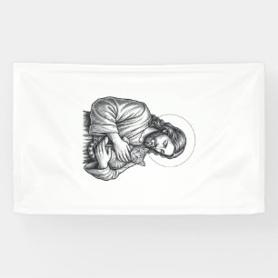 Vintage Jesus hält Katzen Gravur Grafik_1 Banner