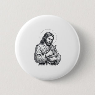Vintage Jesus hält Katzen Gravur Grafik_1 Button