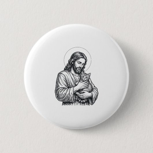 Vintage Jesus hält Katzen Gravur Grafik_1 Button (Vorderseite)