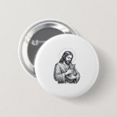 Vintage Jesus hält Katzen Gravur Grafik_1 Button (Vorne & Hinten)