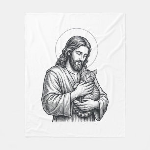 Vintage Jesus hält Katzen Gravur Grafik_1 Fleecedecke