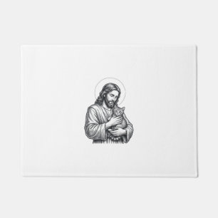 Vintage Jesus hält Katzen Gravur Grafik_1 Fußmatte