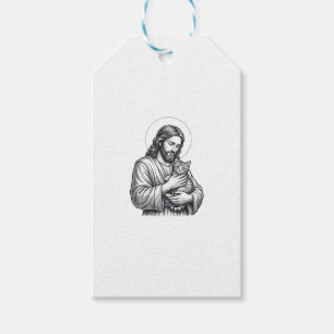 Vintage Jesus hält Katzen Gravur Grafik_1 Geschenkanhänger