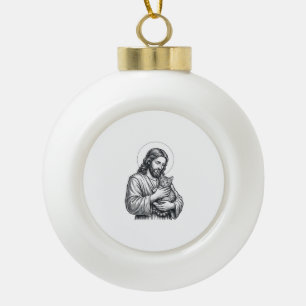 Vintage Jesus hält Katzen Gravur Grafik_1 Keramik Kugel-Ornament
