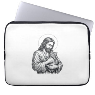 Vintage Jesus hält Katzen Gravur Grafik_1 Laptopschutzhülle