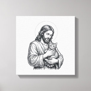 Vintage Jesus hält Katzen Gravur Grafik_1 Leinwanddruck