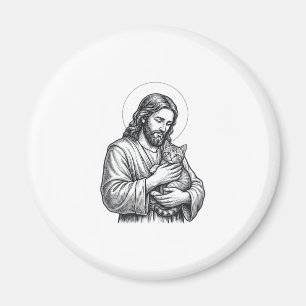 Vintage Jesus hält Katzen Gravur Grafik_1 Magnet
