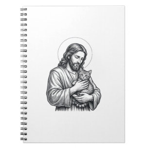 Vintage Jesus hält Katzen Gravur Grafik_1 Notizblock