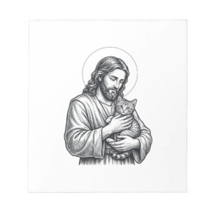 Vintage Jesus hält Katzen Gravur Grafik_1 Notizblock