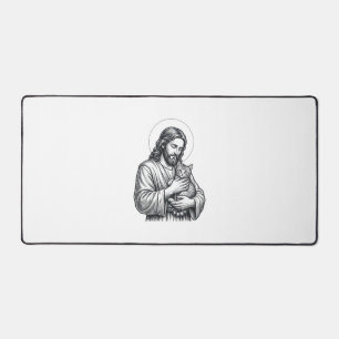 Vintage Jesus hält Katzen Gravur Grafik_1 Schreibtischunterlage