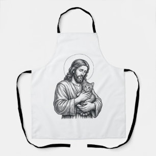 Vintage Jesus hält Katzen Gravur Grafik_1 Schürze